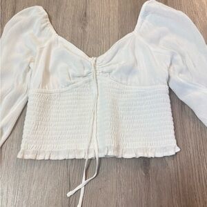 Hollister Off the Shoulder White Long Sleeve Tie Crop